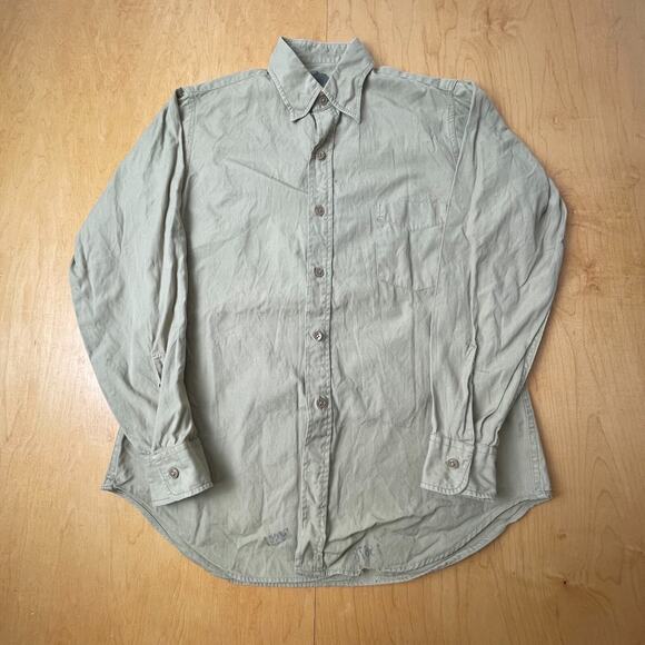 Vintage Post WWII USN Medium Solid Beige Long Sleeve Full Button Collared Shirt - Picture 1 of 10